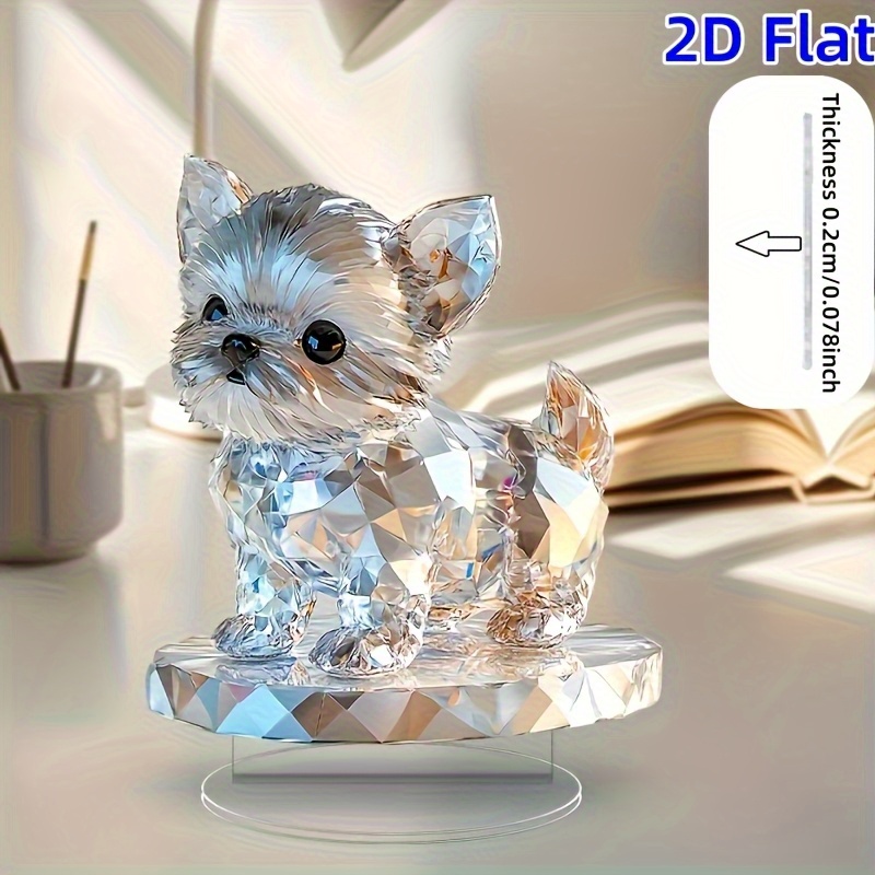TEMU 2d Flat, Crystal Puppy Acrylic Ornament - 2d Flat Suitable For Decor, Tabletop Desktop Decoration Figurine, Minimalist, Holidays, Parties, For