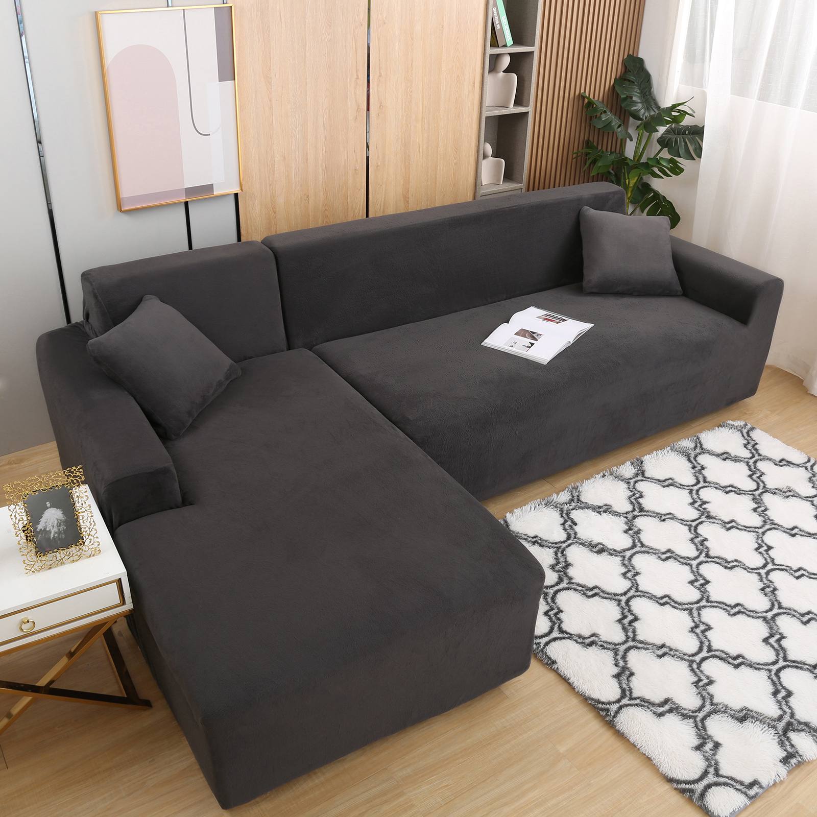 TEMU Topchances Luxurious Plush Sofa Cover Set For L-shaped Couch (3-seater 2pcs), Durable Soft -friendly, , Ideal Christmas Living Room Furnishing
