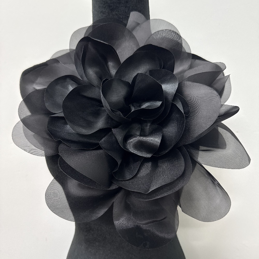 TEMU 1pc/33cm/12.99in Matte Black Satin Sheer Tulle 3d Floral Trims Photo Model Special Sewing Chest Accessory