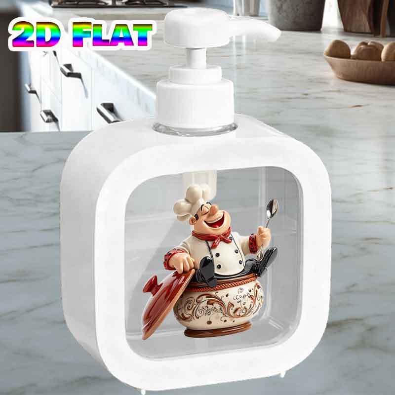 TEMU Bouteille distributeur à pompe manuelle 1 pièce avec support à cuillère et thème chef - Figurine de chef de dessin animé joyeux, convient pour