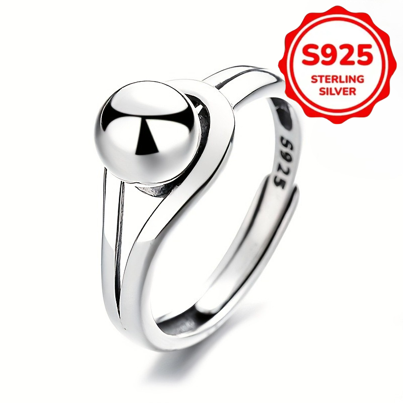 TEMU 1 Bague minimaliste en argent S925 avec un design géométrique sphérique unique et une boucle ouverte