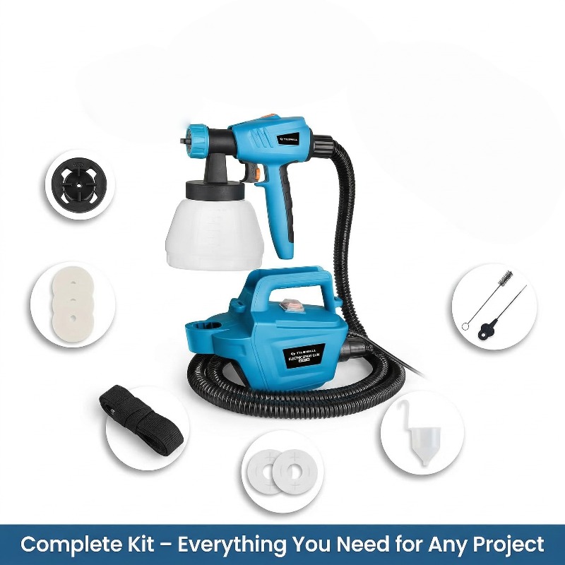 TEMU Tpt Ca 800w Hvlp Paint Sprayer, 3 Nozzles, Shoulder Strap, Cleaning Needle, Brush, Cup, 1200ml Detachable Cup, For Oil/water Based Paint, Stain,