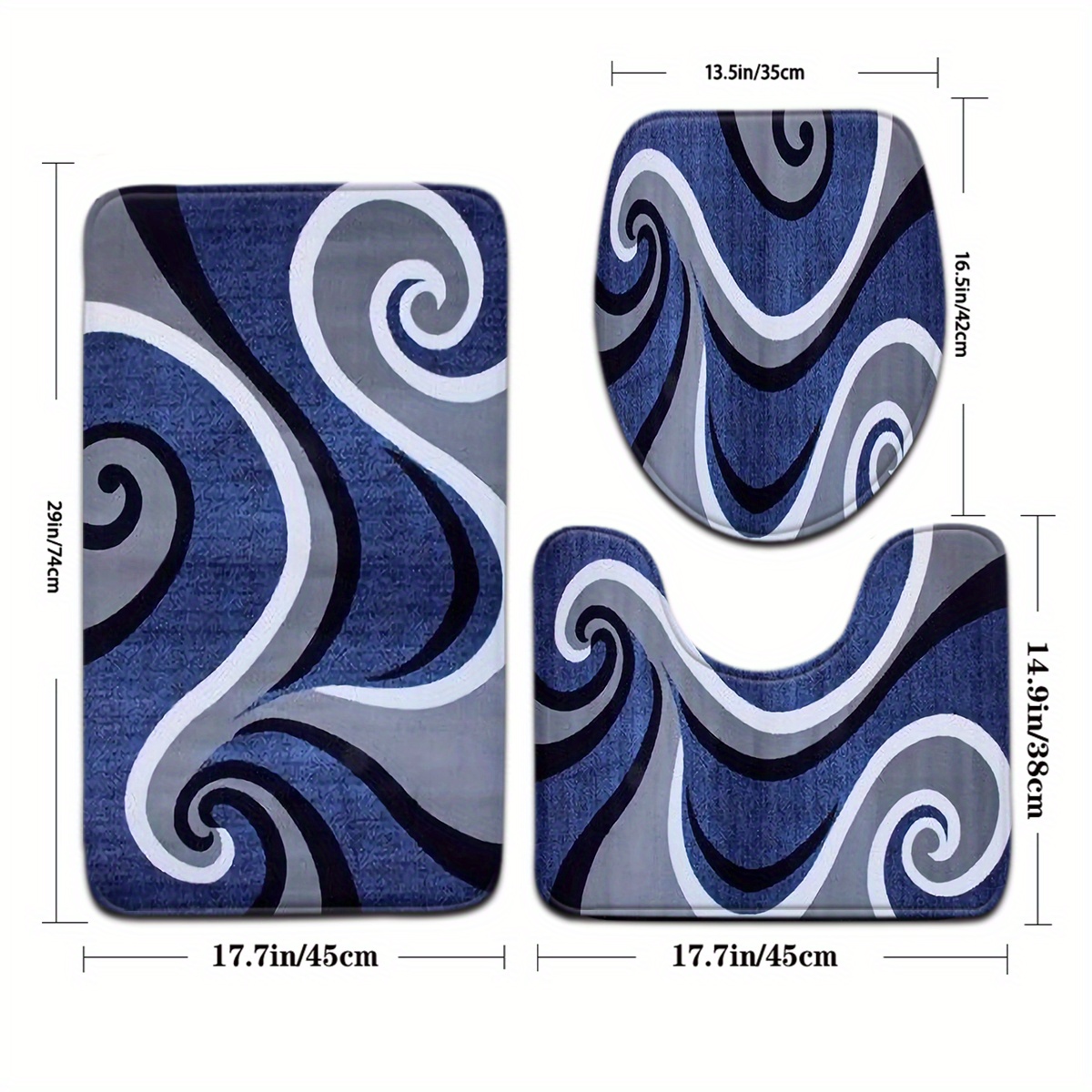 E-shop [Offen] 3-teiliges modernes abstraktes Serie Muster Badematte Set Toilettendeckel Abdeckung U-förmige Fußmatte