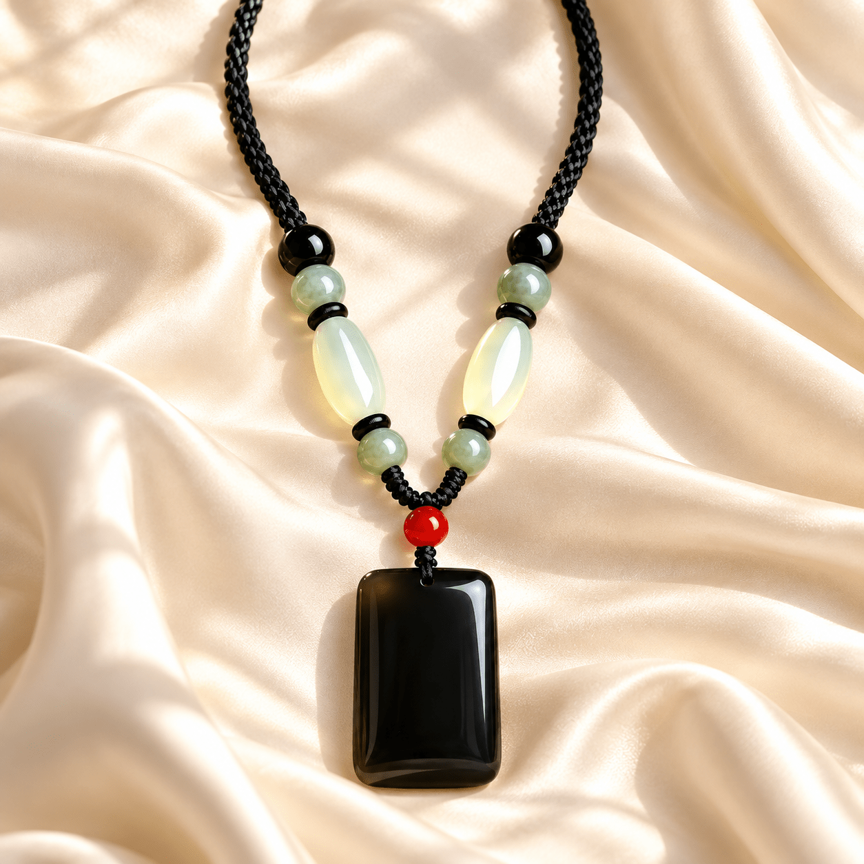 Obsidian Plain Pendant Necklace, Unisex Vintage Design