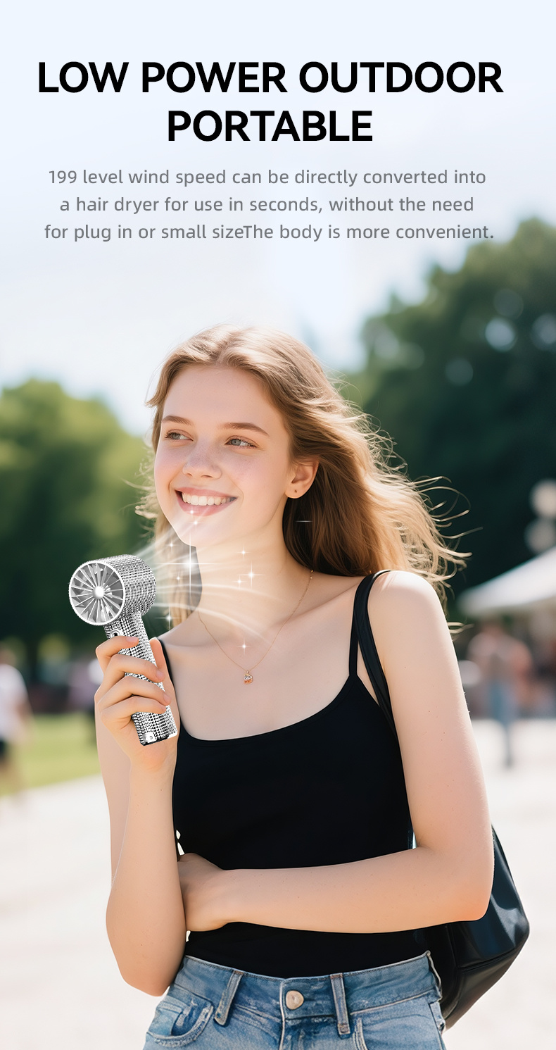 Diamond-Style Handheld Fan, Portable Hand Fan, Adorned with Sparkling Faux Diamonds, High-Speed Fan with 199 Adjustable Speed Settings, Featuring a Digital Display, USB Rechargeable, Exquisite Long-Lasting Battery Life, Available in Two Colors