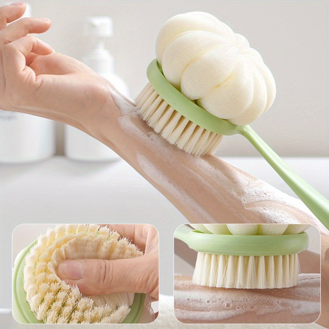 3 in 1 soft back scrubber brush with handle multi color white beige orange body scrubber exfoliating massager for bath shower and body care no battery needed bath accessories shower cleaning tool ergonomic handle durable scrubber Product details 2