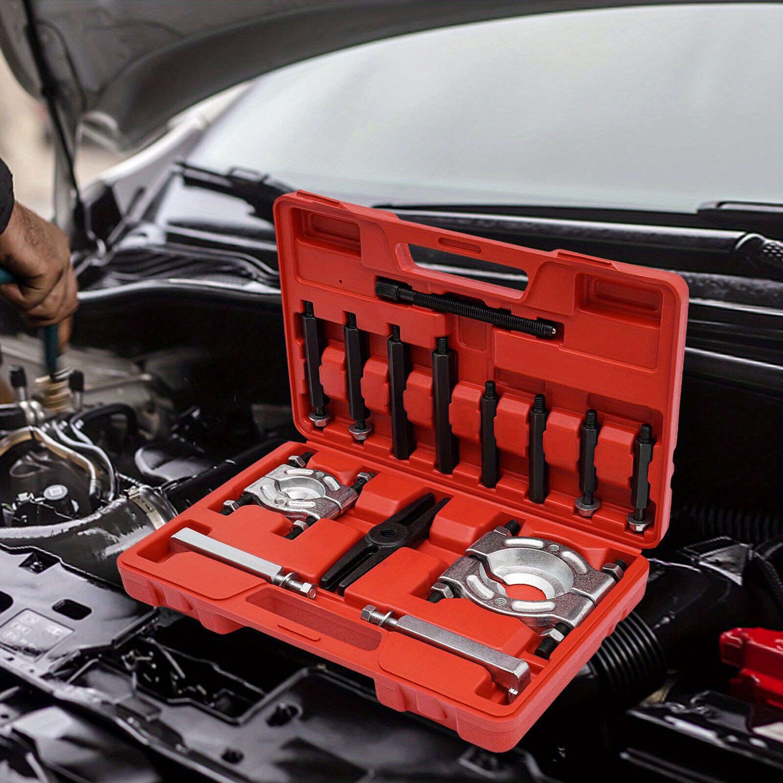Carbon Steel Bearing Puller Tool Set With Tool Box Kit, Portable Bearing Removal Kit, Bearing Puller Separator Tool Kit, Wheel Axle Puller Set, Bearing Separator (14pcs)
