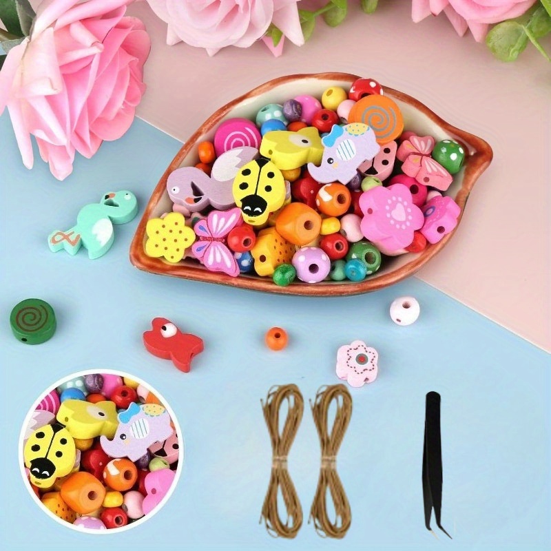 E-shop 432-teiliges buntes Holzperlen-Set mit Nadeln & Faden für dekorative DIY-Bastelprojekte