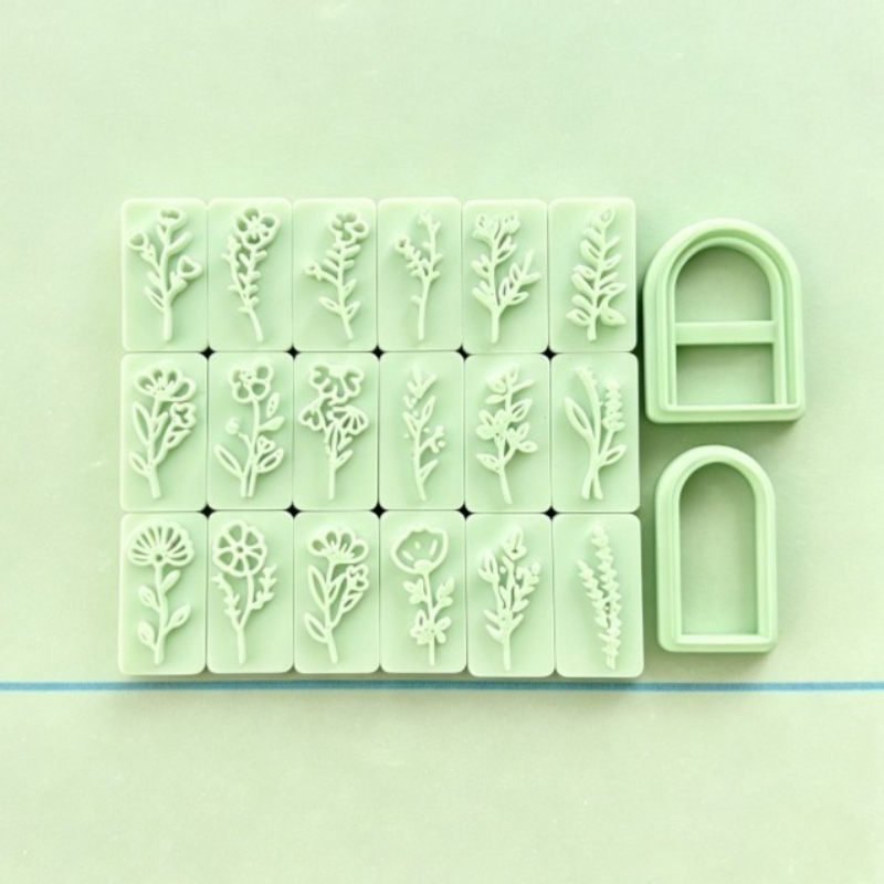 TEMU Lot de 20 nouveaux tampons pour fleurs et plantes, emporte-pièces pour boucles d'oreilles en pâte polymère, impression de feuilles florales,