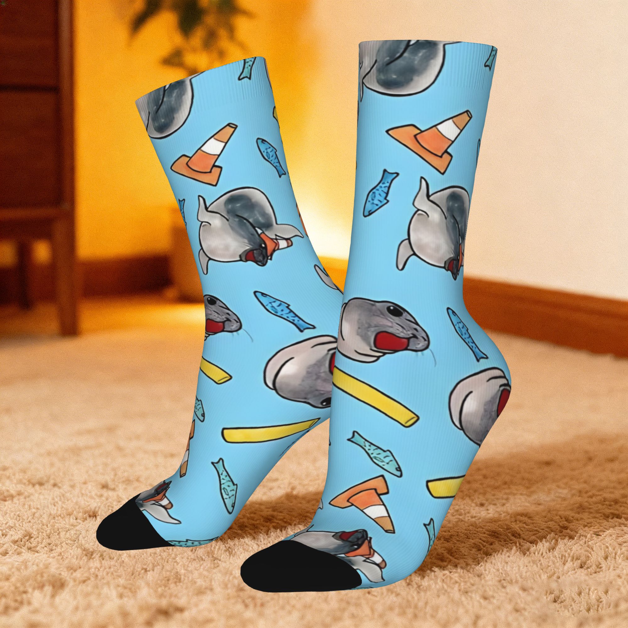 TEMU 1 Pair Neil The Seal Retro Harajuku Street Style Novelty Pattern Crazy Socks
