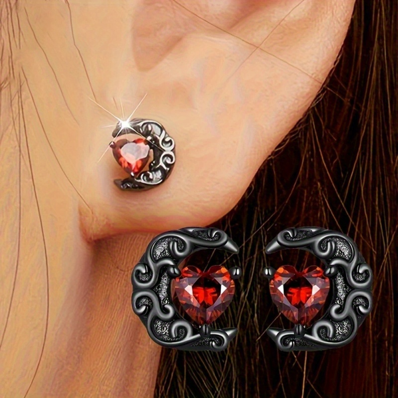 E-shop 1 Paar Damenmode Ohrstecker, Vintage Herz Mond Schwarze Synthetische Zirkonia Ohrringe, Alltagskleidung Halloween Party Schmuck Geschenk