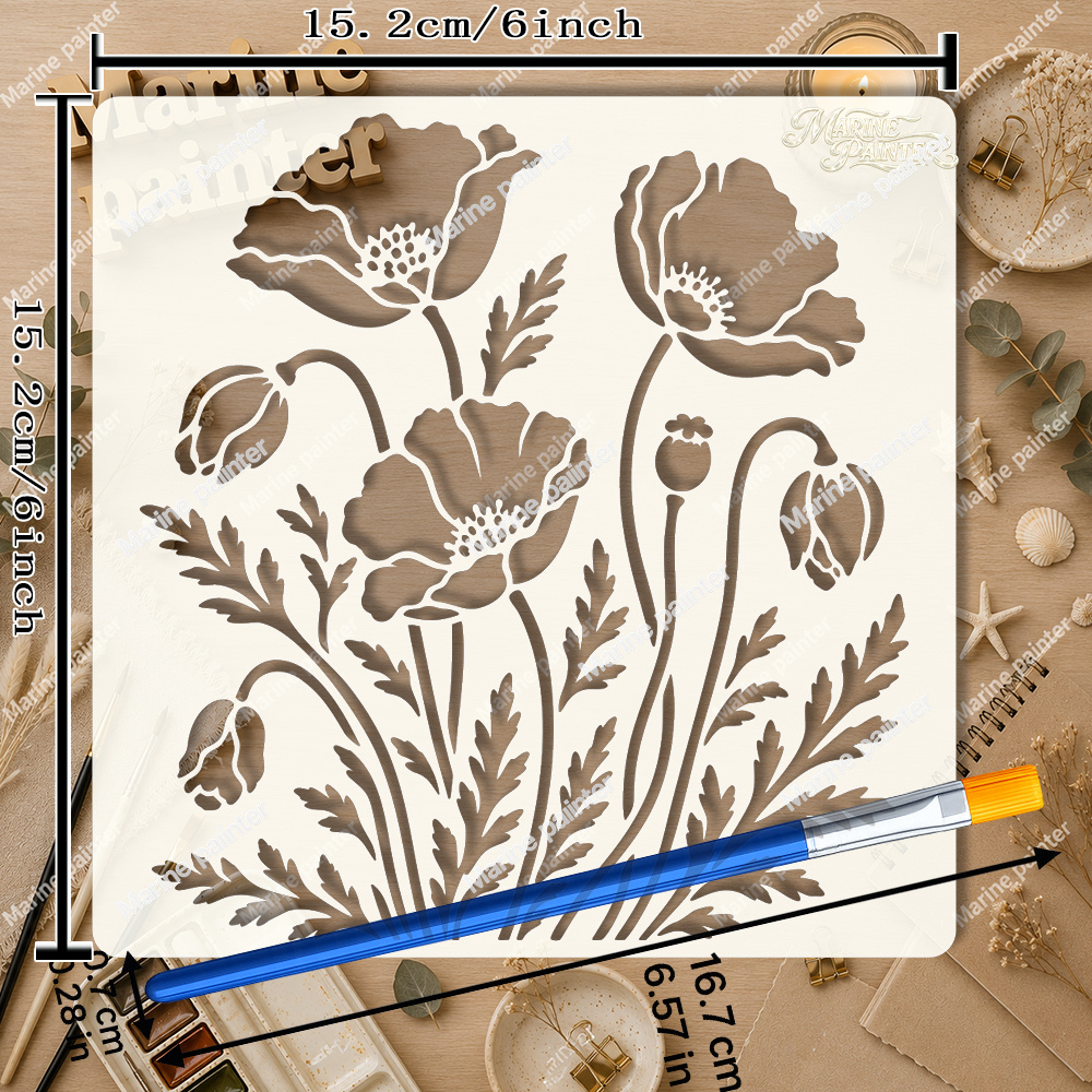 TEMU Pochoir de Peinture de Fleur de d' avec Pétales à Volants et Étamines à Pois - Pochoirs de Bricolage DIY Adaptés au Tissu, Toile, Cartes, Sacs ,