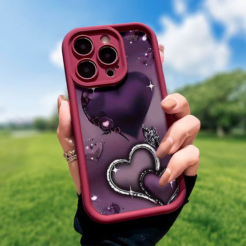 Heart pattern mobile phone case, embellished with sparkling stars and floral designs, suitable for iPhone 16, 15, 14, 13, 12, 11 Pro models, TPU material, shockproof protection. It is a great gift for family, friends, children, birthdays, Spring Festival, holidays, boyfriends, girlfriends and Valentine's Day.