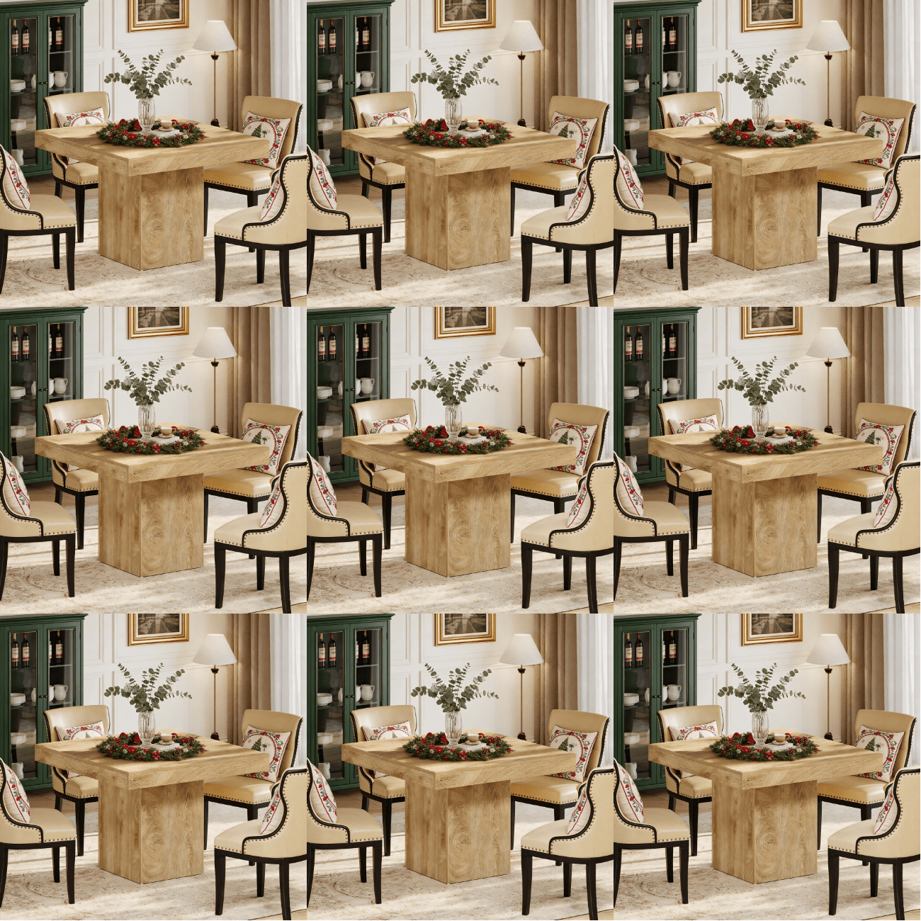 4-person 100cm Square Dining Table | Farmhouse Wooden Kitchen Table With Sturdy Pedestal Base, Space- For Dining Room, Living (natural) - Byblight