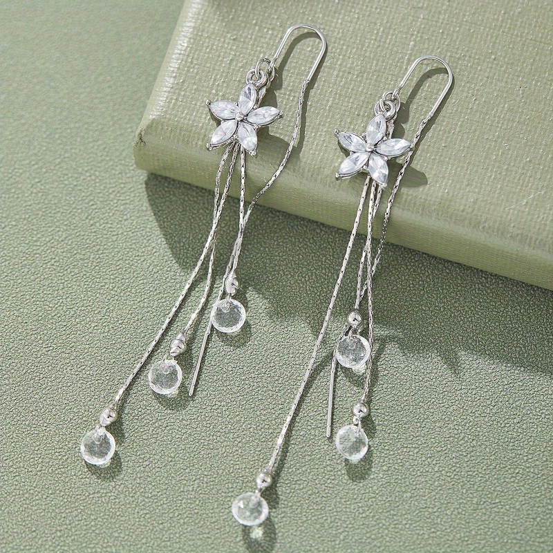 TEMU Fashion Style Inlaid Cubic Synthetic Cubic Zirconiaia Pentagram Shaped Drop, Hook Earrings, Jewelry Gift 1 Pair