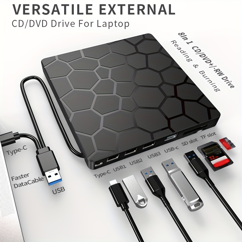 TEMU Vvia Usb 3.0 Ultra Slim Portable External Cd/dvd/blu-ray/rw Drive For Laptop, Usb- (no Battery) Fast & Player, Compatible With /10/8/7, , , For
