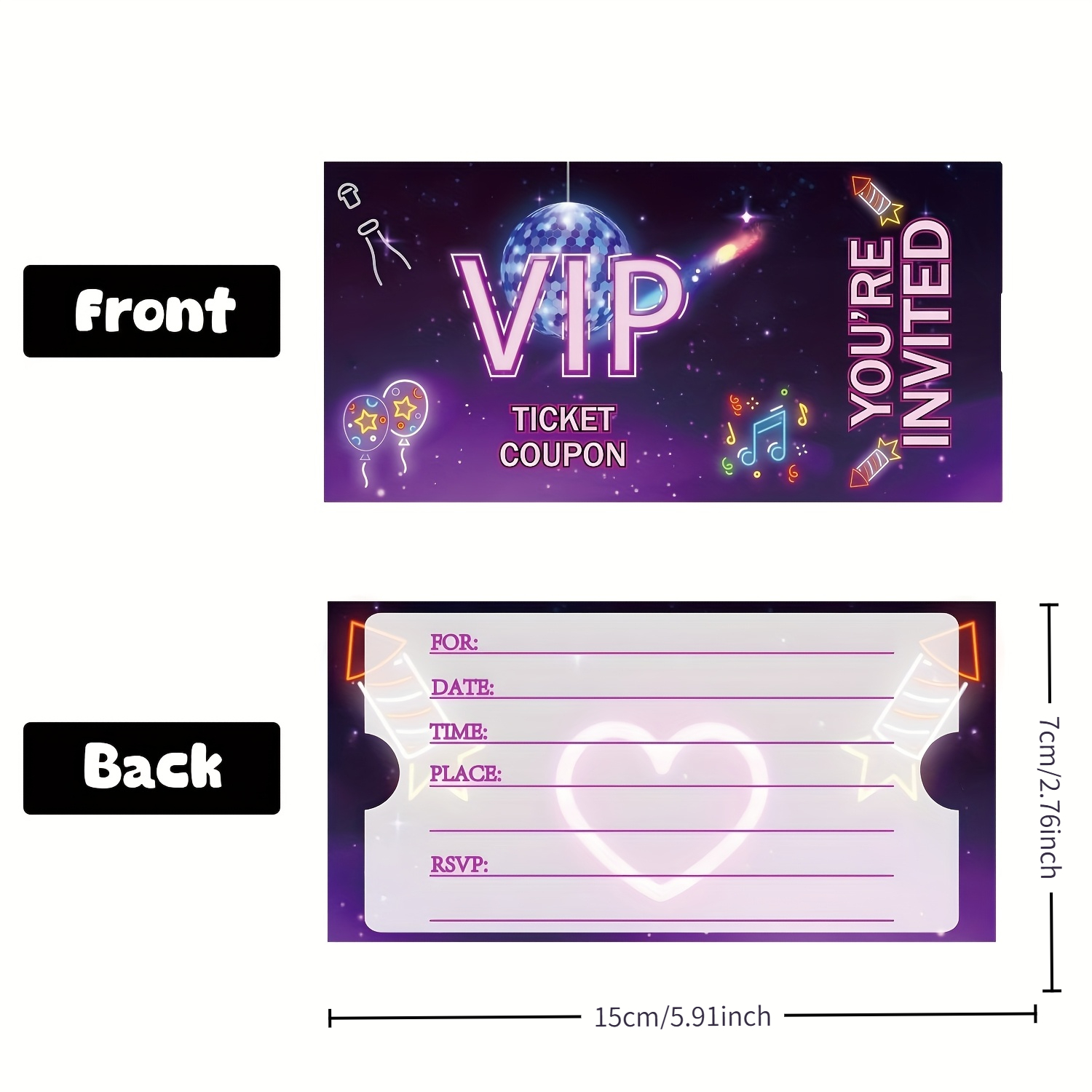 TEMU [party Invitations]10pcs, Trendy Cool Vip Theme Party Invitations, Purple Style With Disco Ball And Music Elements, Birthday Party, Themed ,