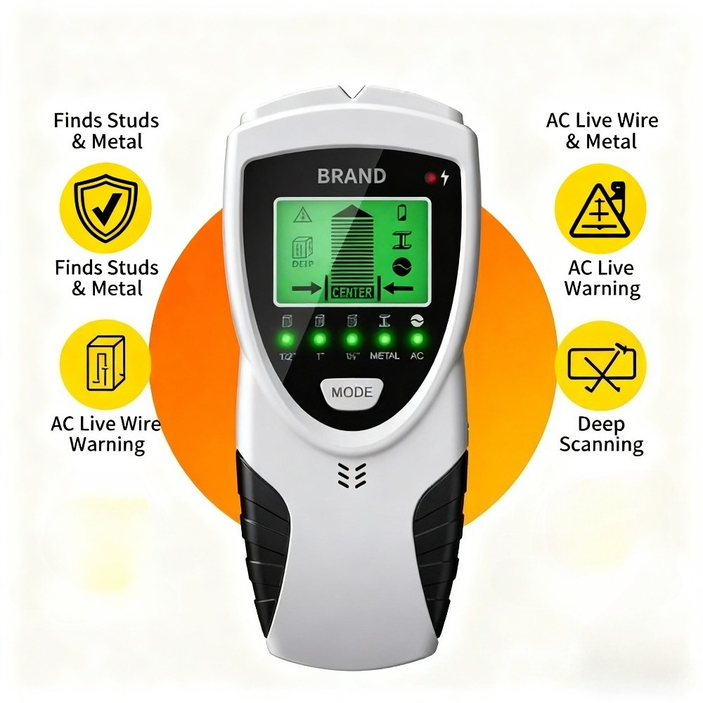 5in 1 Stud Detector with Intelligent Microprocessor Chip and HD LCD Display, Stud Sensor Beam Finders for the Center and Edge of Wood AC Wire Metal Studs Joist Pipe