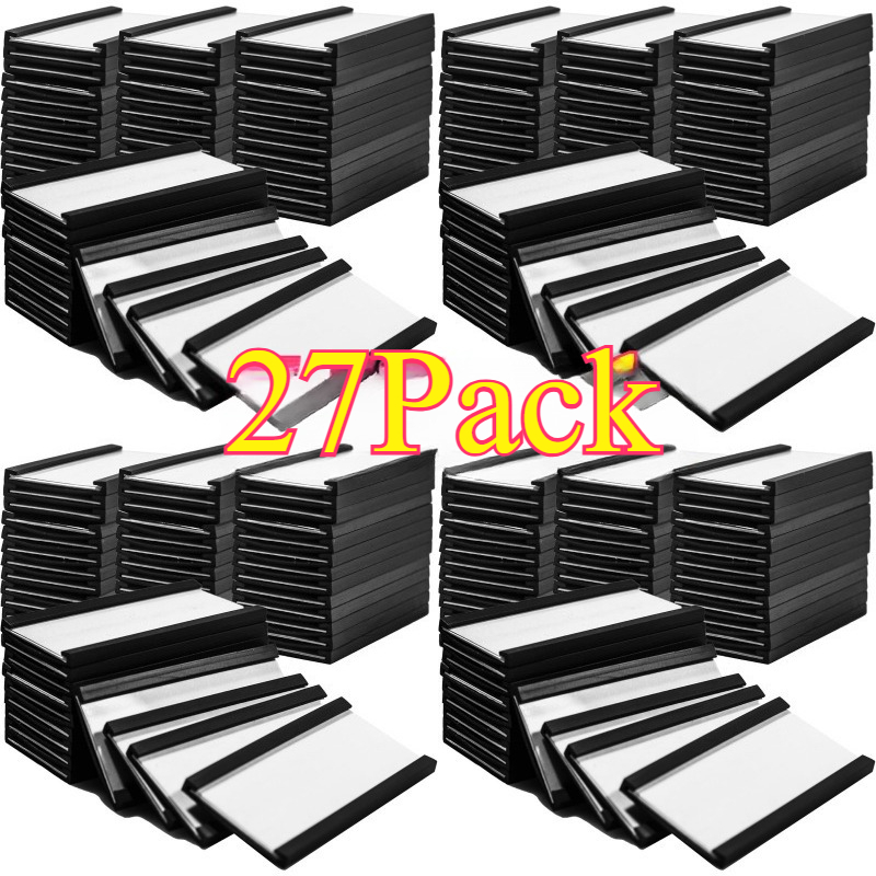 TEMU 27pcs Black Magnetic Price Tag Clips, C-type Card Holders, Magnetic File Cabinet Labels, With White Paper Sheets And Clear Plastic Film, For