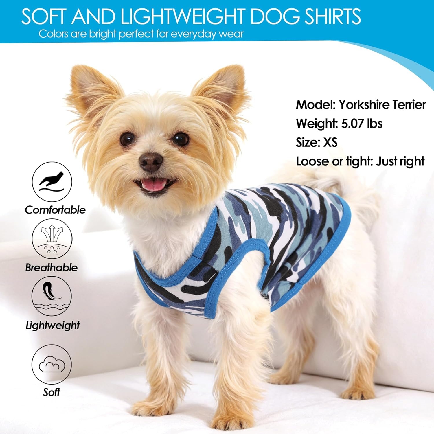 2pcs Chihuahua Clothes Summer Dog Shirt Suitable for Small Dogs Soft Puppy Outfit Camouflage Pattern Breathable Pet Apparel for Yorkshire Terrier Shih Tzu Cats XXS~M Blue Pink Green