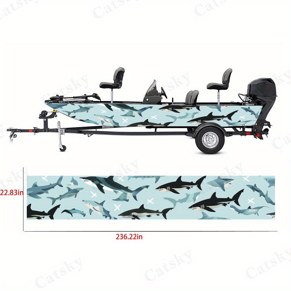 Energetic Shark Boat Stickers, Waterproof Durable Vinyl Wrap Decals