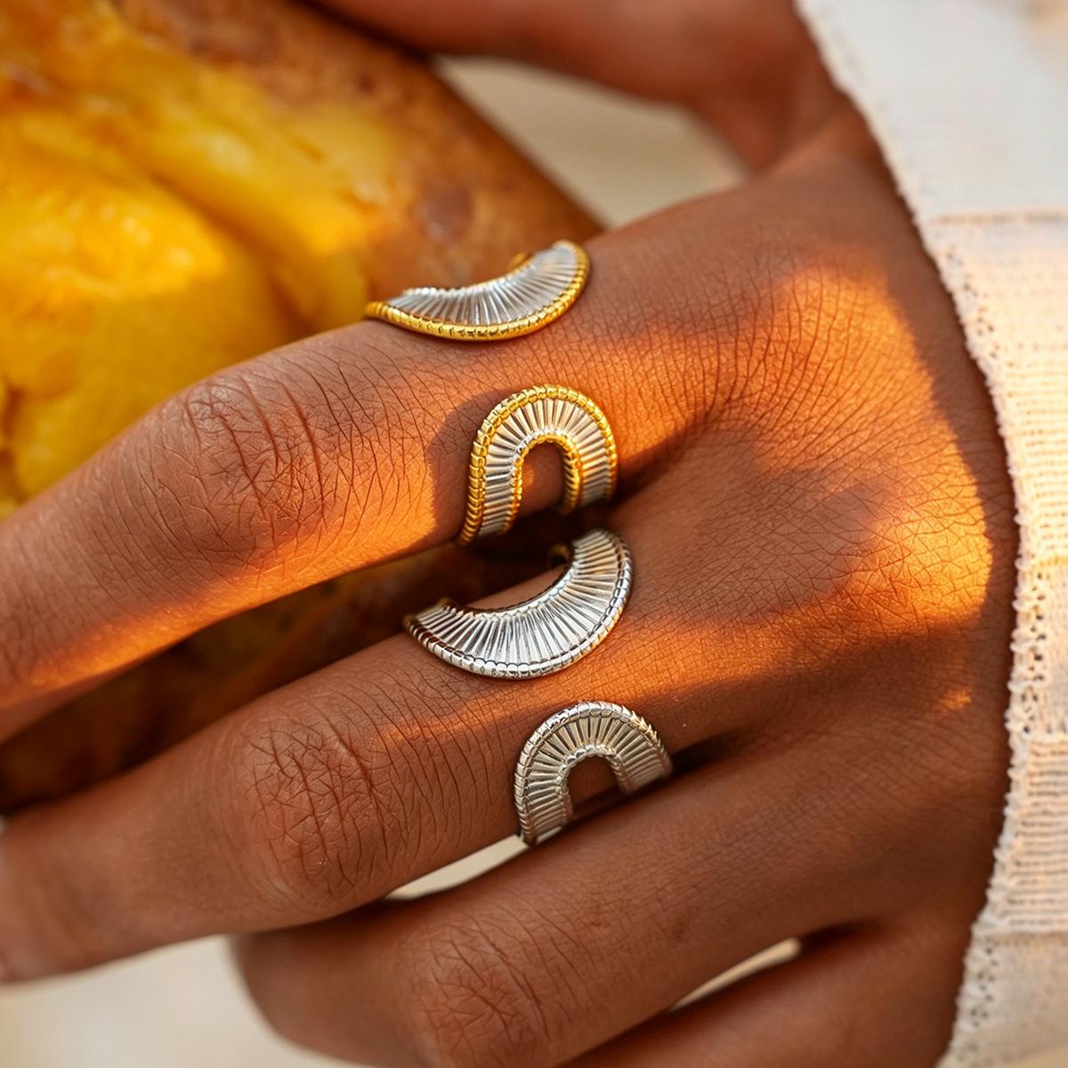 Women's Geometric Hollow Open Ring, Adjustable Charm