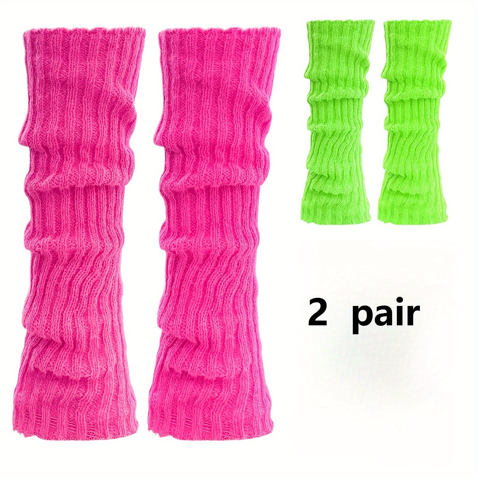 TEMU 2-pair Autumn/ Fluorescent Color Women's Leg Warmers, A Daily Wear Essential. American Trendy 80s Ribbed Women's Thermal Leg Socks, Suitable For