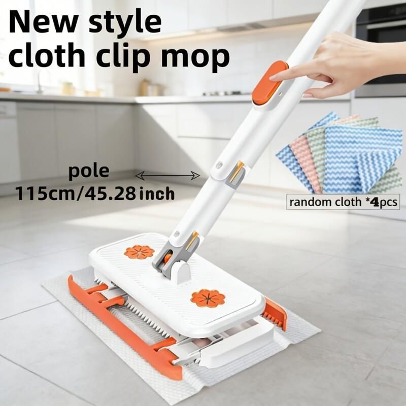 TEMU 5pcs Automatic Mop System | Includes 1 Mop And 4 Cleaning Pads, One-button Pad Change, Durable Material, Space-saving Design, Compatible With