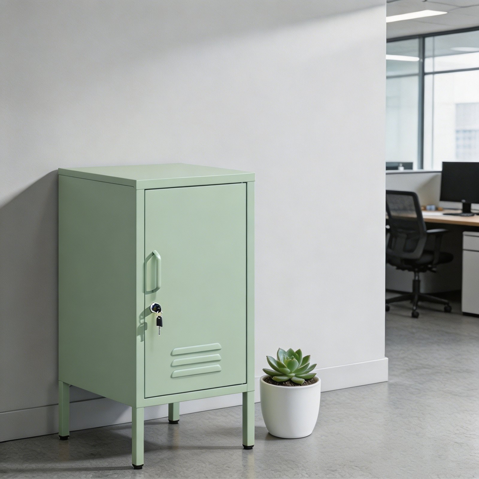 Metal Office Filing Cabinet, Lockable Storage Cabinet with 2 Adjustable Shelves for Documents, Modern Steel Side Table with Lock for Home Office, Bedroom Nightstand, Secure Ventilated Locker