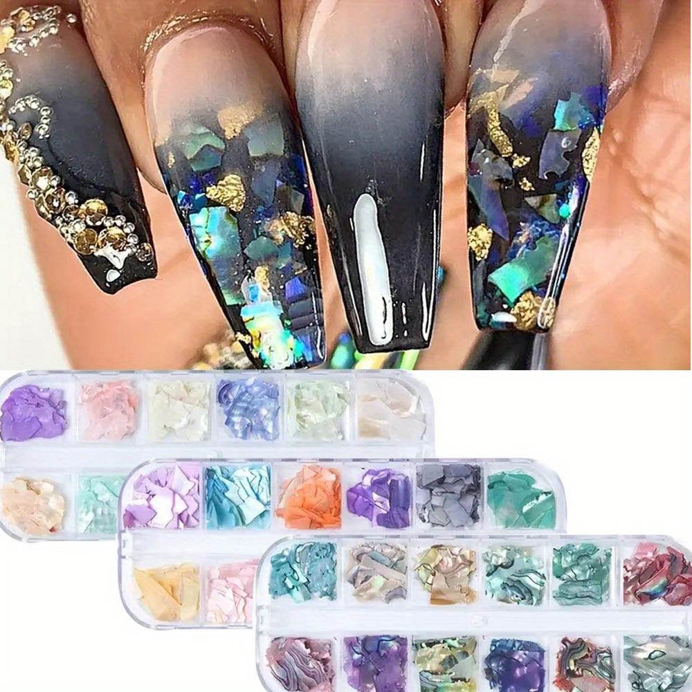 

36 Colors 3d Lrregular Abalone Seashell Nail Art Slices - Vibrantcolorful, Mermaid-inspired Decorations For Uv Gel Manicure -easy To Apply, Long-, Nail