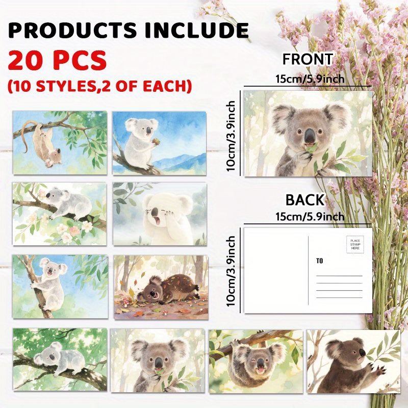 TEMU 20pcs Of Adorable Watercolor Koala Postcards For Any Occasion, A Unique Gift For Animal Enthusiasts In Australia, Celebrating, Birthdays, And