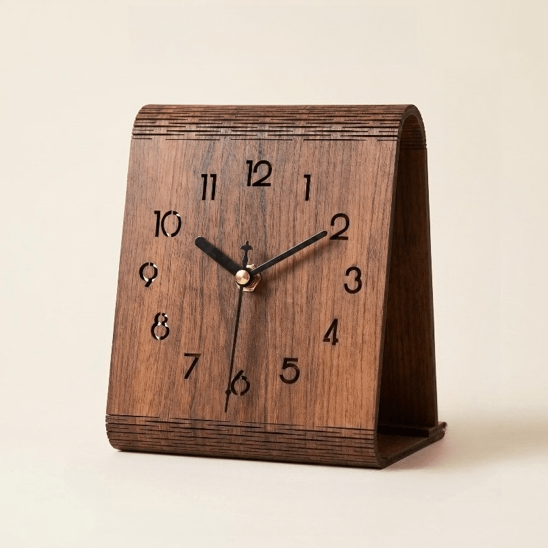TEMU A Minimalist Wooden Desktop Clock, Silent Hand Desk Clock, Natural Wood Art Openwork Numeral Clock, Suitable For Home, Study, Living Room, And