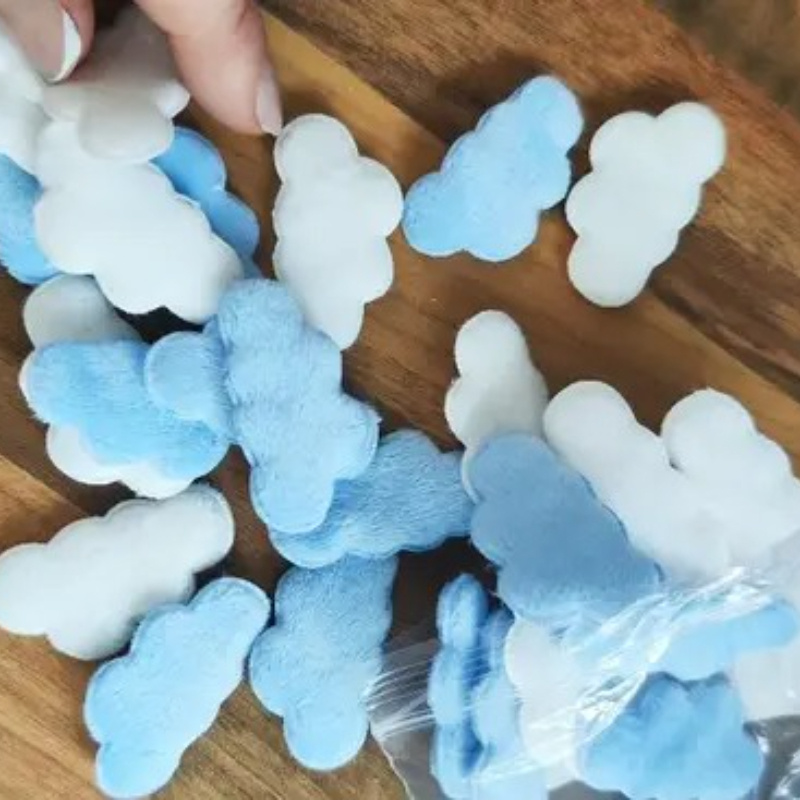 TEMU 30pcs Of White And Blue Double-sided Fluffy Cloud Patches, Haircuts, Crafts, Hats, Shoes, And Clothing - Sew-on Spots With A Fluffy Texture,