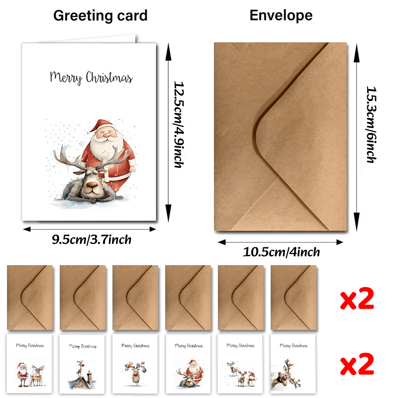 Image of Set Of 24 Festive Christmas Thank You Cards With Envelopes, Perfect For Holiday Gatherings. Featuring Designs Of Santa Claus And Reindeer, Ideal For The Winter Season. A New Year 2025!