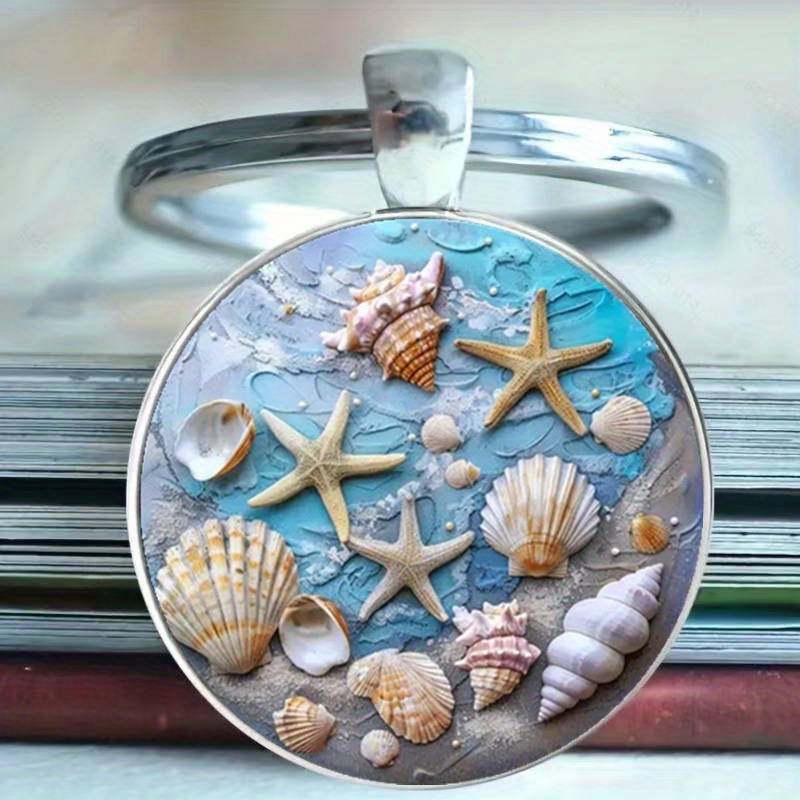 1pc vintage beach themed keychain with seashell design alloy retro