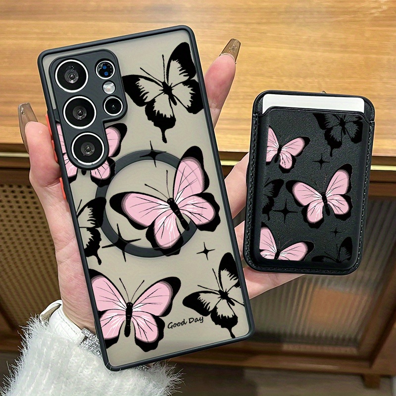 TEMU Phone Case: 2pcs Set Creative & Black Pattern Magnetic Phone Case & Fashionable Luxury Artificial Leather Magnetic Property Multi-functional For