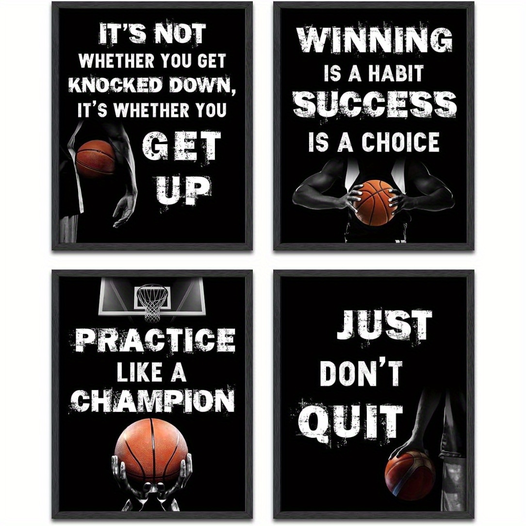 

4pcs Inspirational Basketball Prints, Basketball Art Prints, Basketball Sports Posters For Sports Fans Dorm Bedroom Wall Decor, 8x10 Inch, Room Decor