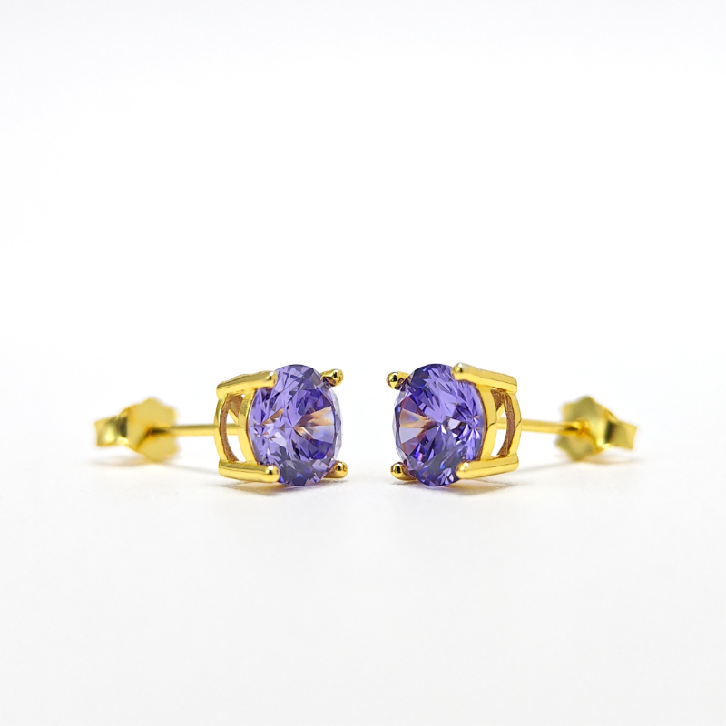 Purple Synthetic Zircon Golden Copper Earrings, Classic Design