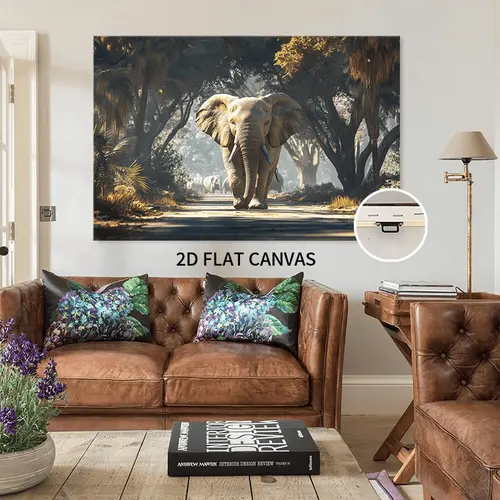 2d canvas wall art with wooden frame ready to hang decor for living room bedroom or dining room dining room decoration wildlife theme canvas elephant decor 2d flat room decor