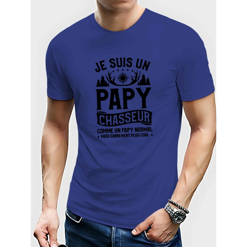 

T-shirt décontracté à col rond pour hommes - Tissu tricoté % polyester avec légère extensibilité, design chasseur géométrique, haut à manches courtes d'été pour adultes