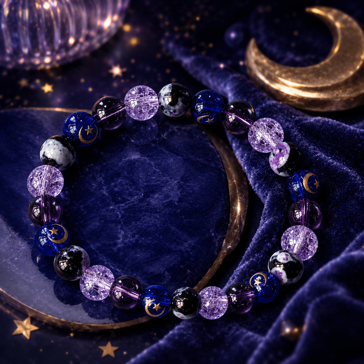 Natural Stone Bead Bracelet, Purple Exploding Beads