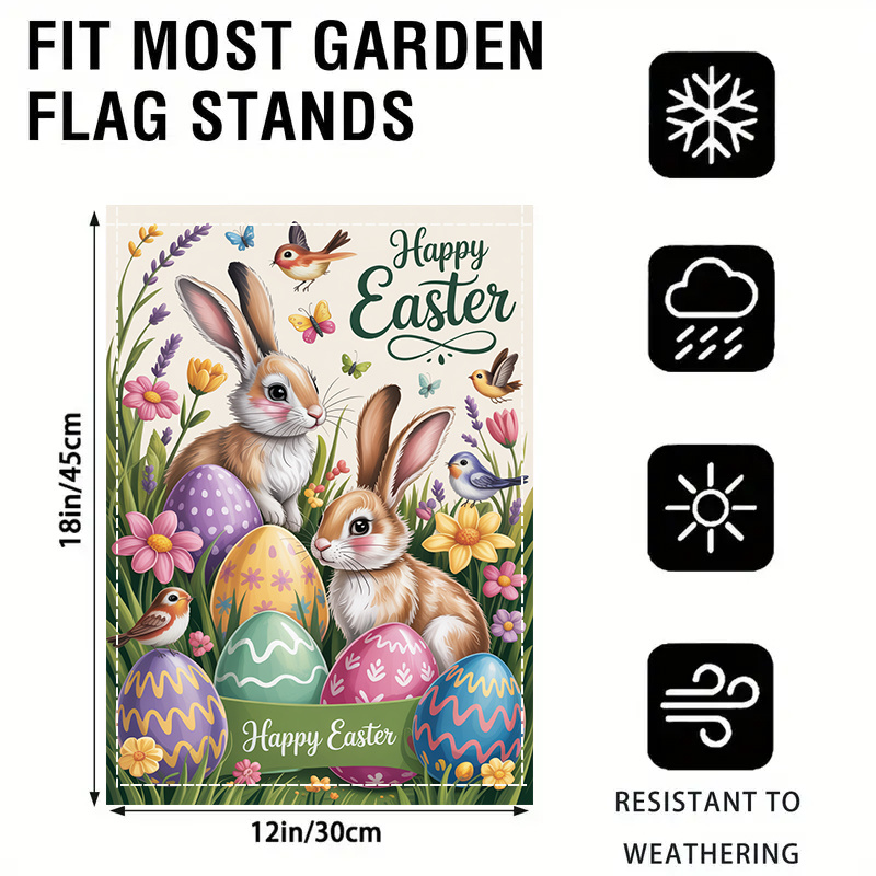 TEMU 2d Flat, 2d Flat 1pc, Bunnies And Eggs, Double-sided, Washable, Multi-functional Festive Yard Decoration Flag, No Electricity Required, Suitable