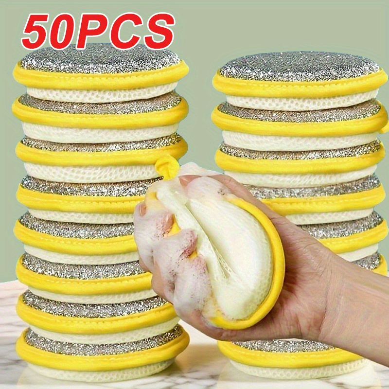 50 Stück Mehrzweck-Küchenreinigungsschwämme und Schrubber - Langlebige, waschbare Limettengrüne Polyester-Geschirrtücher mit beigefarbener strukturierte Oberfläche für Spülen, Herdplatten, Töpfe & mehr - Vielseitiges Reinigungswerkzeug für Schlafzimmer/Küche/Wohnzimmer, Küchenreinigung Essentials|Vielseitiges Reinigungswerkzeug|Langlebige Reinigungsschwämme, Küchenreinigungszubehör, Geschirrtücher, Mikrofaser-Reinigungstuch