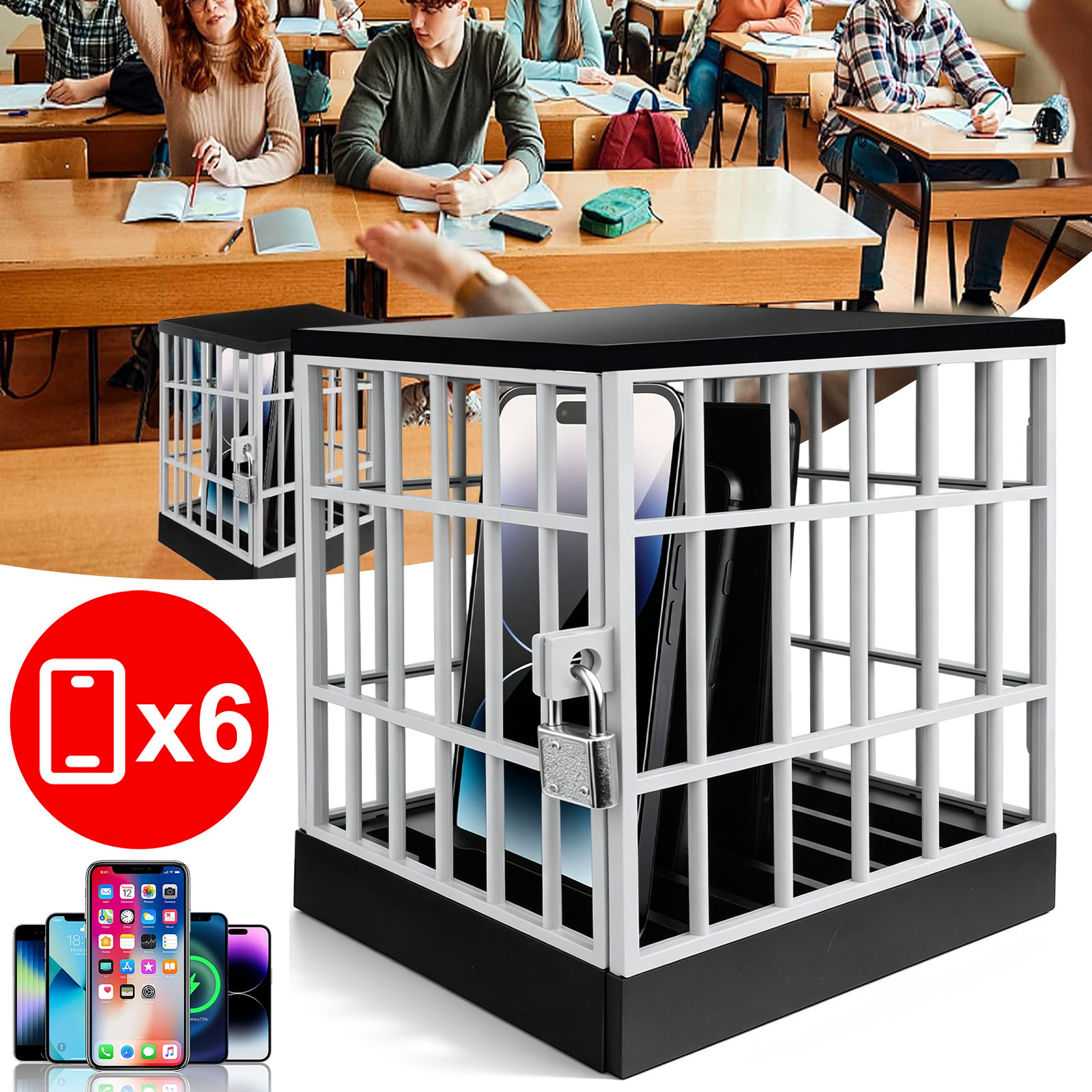 Secure Phone Lock Box, Durable Storage Case With Padlock & 2 Keys - Mobile Prison Cage For Home Office, Time Management, Classroom, Library, Unique Gift For , Fits Cell Phones & Small