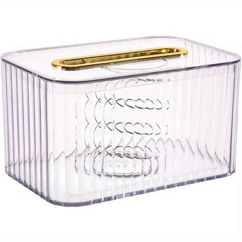 clear tissue box cover with golden handle elegant rectangular design for home bathroom bedroom dresser durable stylish organizer bathroom organizers and storage decorative tissue holder sleek organizer Product details 0