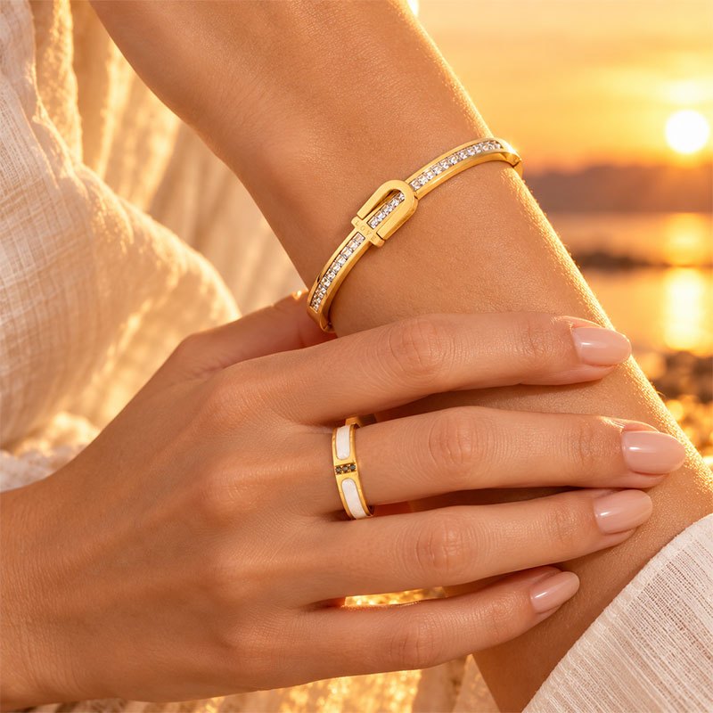 2pcs Premium Stainless Steel Horseshoe Bracelet and Ring Set
