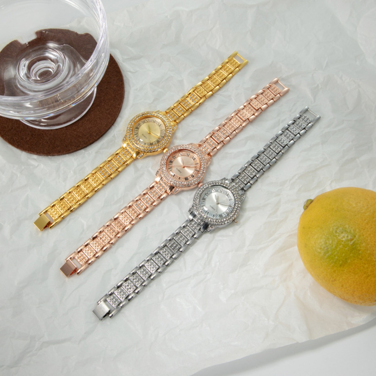 6pcs Set Women's Quartz Watch Collection - Stainless Steel Rhinestone-Accented Minimalist Round Analog Watches, Glamorous Everyday Jewelry Watches Set for Birthdays//Weddings - Ideal Gift for & Women (Compatible with)