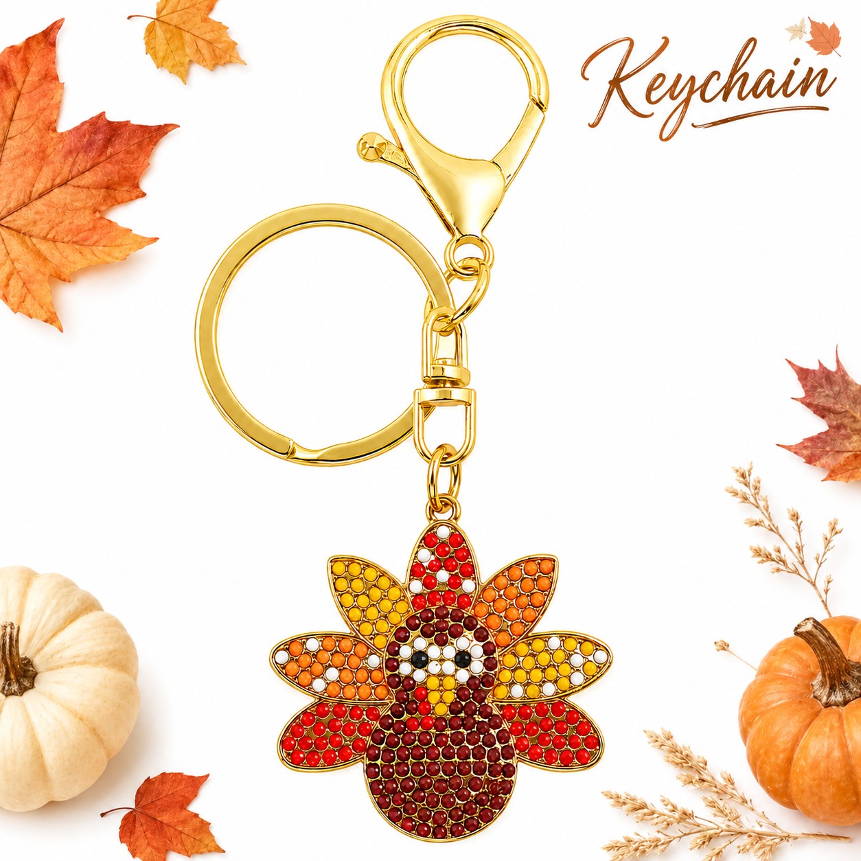 TEMU Turkey Keychain, Thanksgiving Turkey Pendant, Bling Keychain, Golden Metal Key Ring, Fall Bag Charm, Car Key Pendant, Thanksgiving Holiday Gift