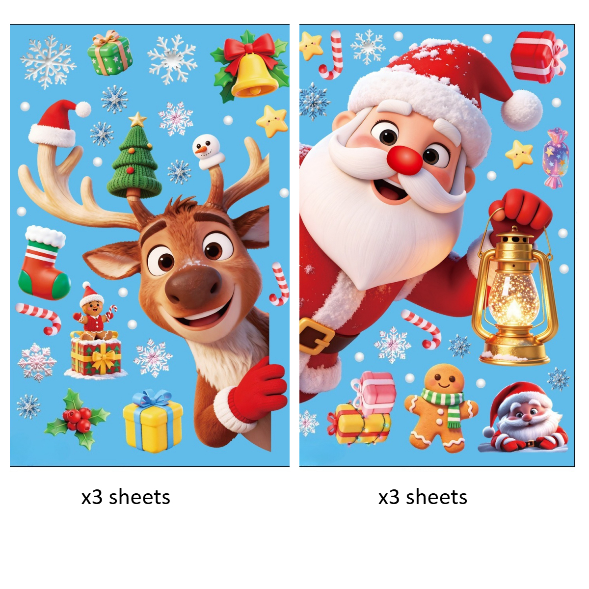 TEMU 6 Sheets Christmas Window Stickers, Snowflakes, Reindeer, Static Cling Stickers, Santa Claus Glass Stickers