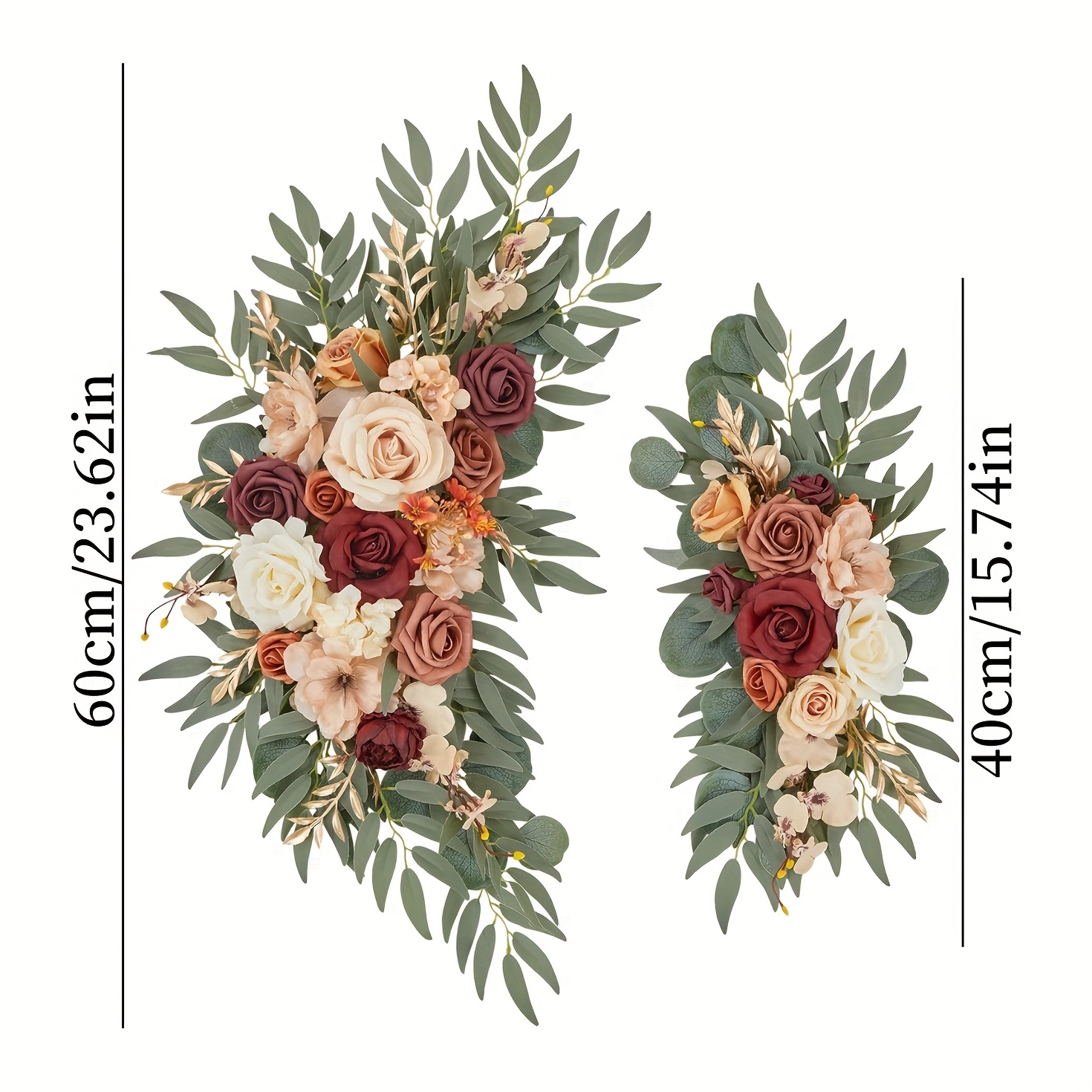 TEMU 1 Pair Elegant Artificial - Realistic Roses With Vine Stems, Plastic Wedding Arch & Reception Decor For Wedding Aisle, Wreaths, Thanksgiving,